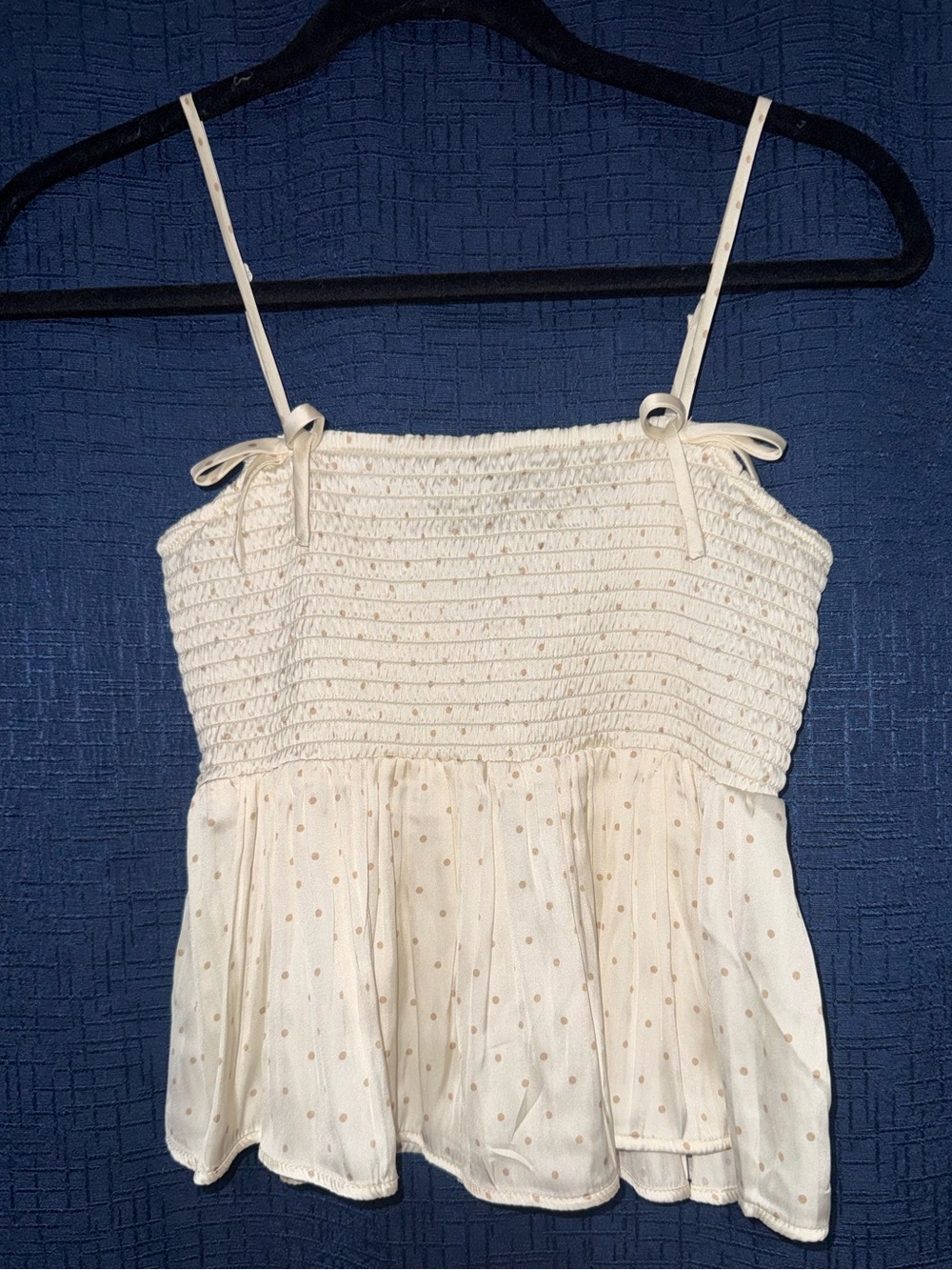 American Eagle Outfitters Cream Smocked Strap Top